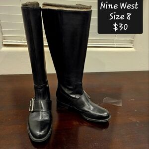 Nine West Black Leather Riding Boots